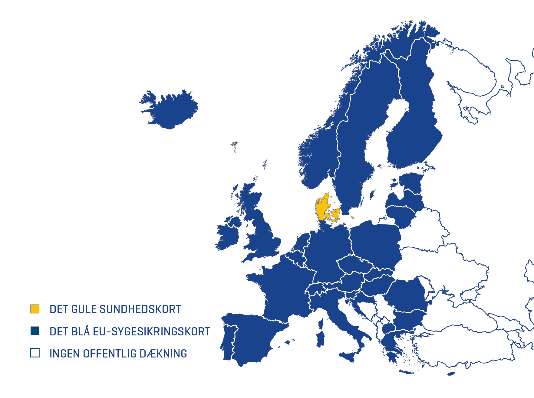 Se hvor det blå sygesikringskort dækker i EU på Europakortet.  (klik)